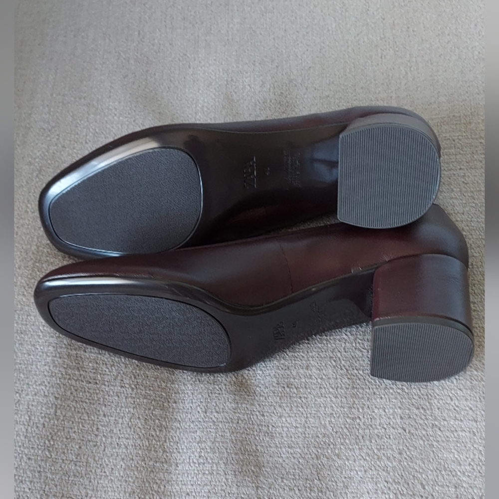 Zara Burgundy Mary Jane Block Heel Pumps - Picture 9 of 11